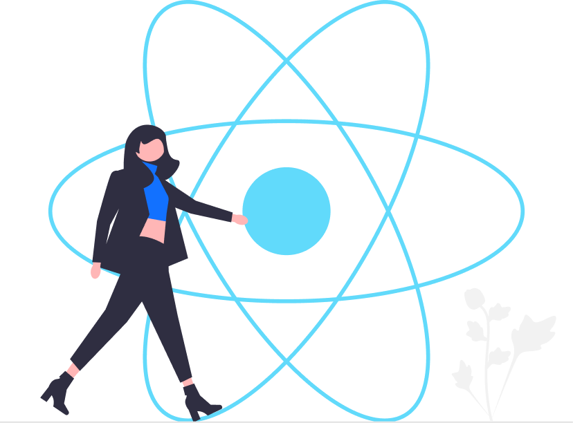 Professional woman pointing at a light blue atomic symbol, illustrating broad Distribution Reach and network capabilities