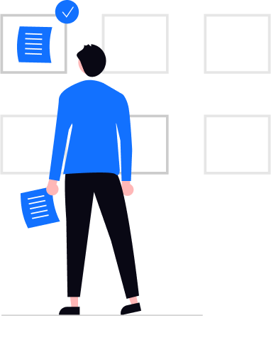 Person reviews documents on a board, one marked complete, holding another for SEC filing management.