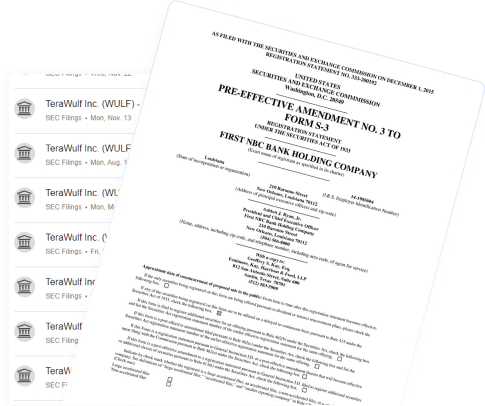 A document showing SEC filings list behind an angled Form S-3 document