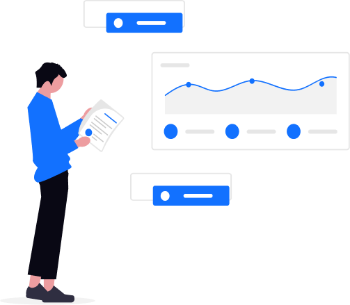 Man analyzing documents and data dashboards, including trend charts and metrics, crucial for SEC Reporting