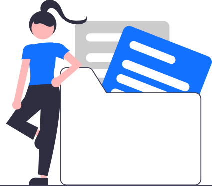 Woman leaning on a folder holding documents, symbolizing organized data and efficient Financial Printing Services