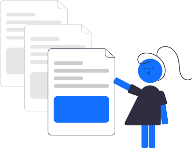 Blue figure reviews digital documents, highlighting key areas for Accuracy & Compliance in data