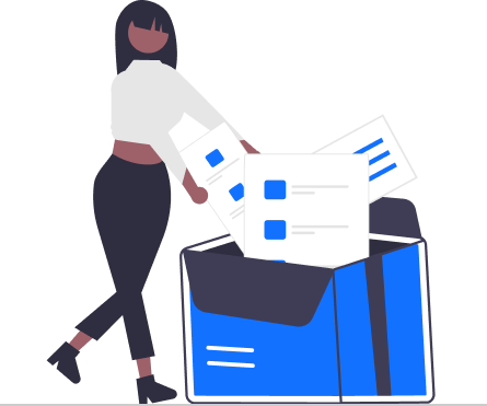 Woman sorting vital paperwork into a blue folder for a complex reg a filing process