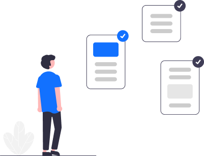 Person reviews multiple digital documents marked complete with checkmarks, emphasizing Compliance & Accuracy in task management