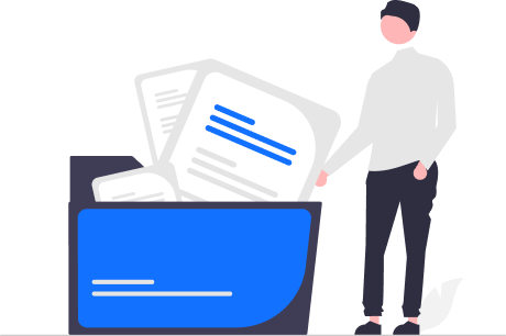 Man putting documents into a blue folder, showing Custom Tagging for document organization