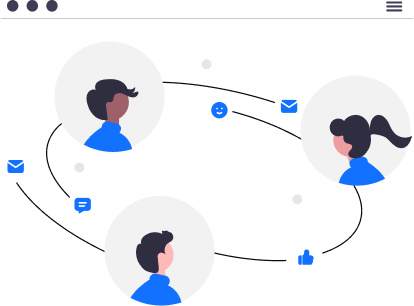 User avatars linked by communication icons (email, chat, likes), showcasing Flexible Communication Tools for diverse teams.