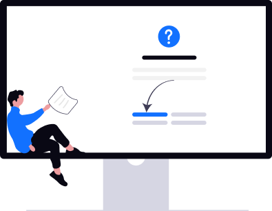 Person reviewing document while screen illustrates a digital process with an arrow; perfect for Web-Based Filing