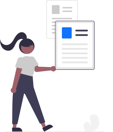 Woman holds a new, detailed document for an important Registration Statement Filing. A down arrow signifies submission