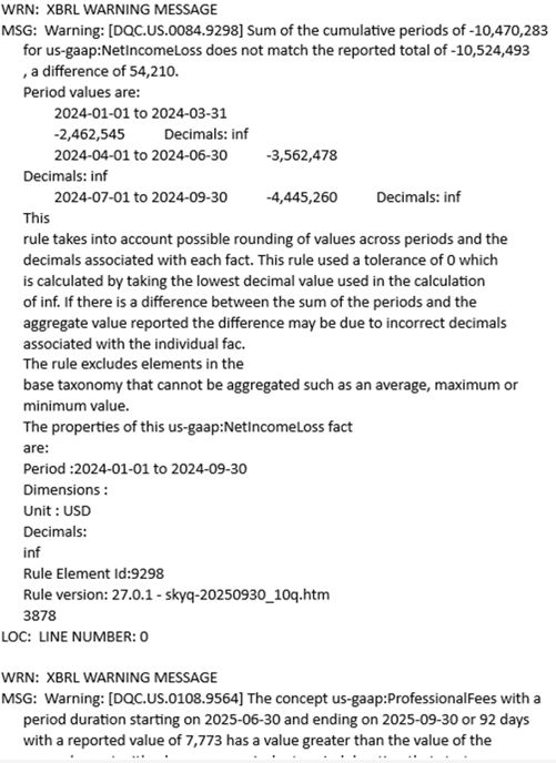 Validation summary screen showing warnings for deprecated tags and calculation mismatches